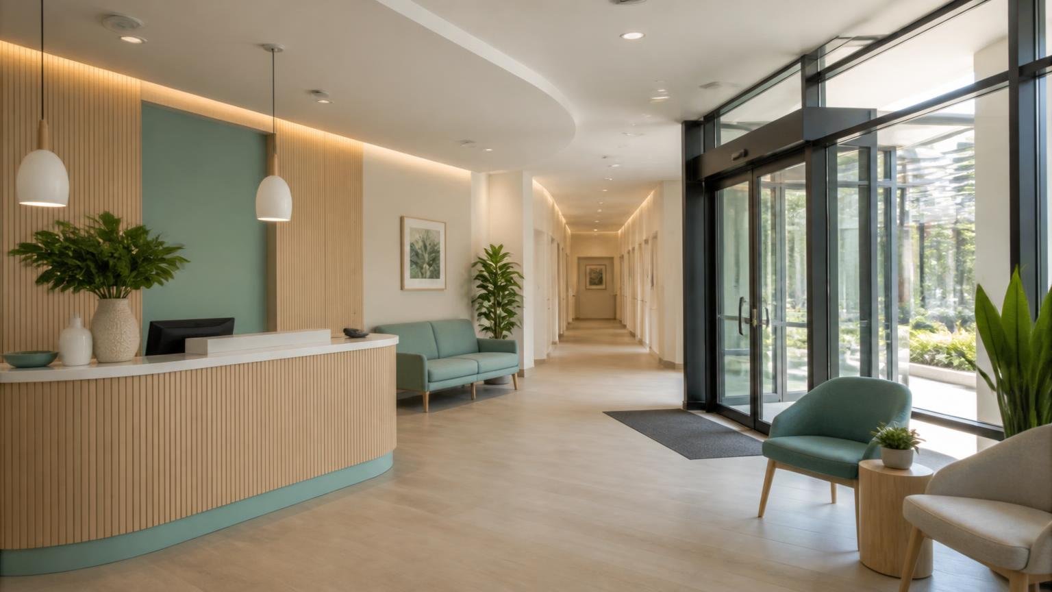 Daylit reception and entrance of the treatment centre